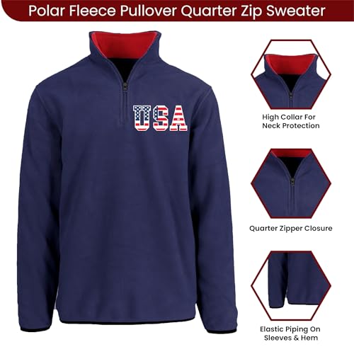 JH DESIGN Men's USA Quarter Zip Thermal Fleece Pullover Long